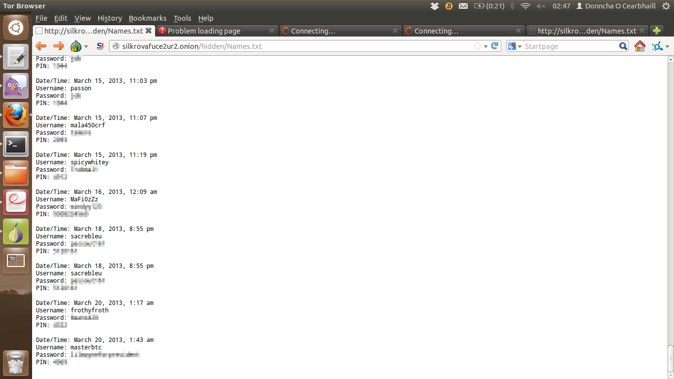 Text file containing phished credentials